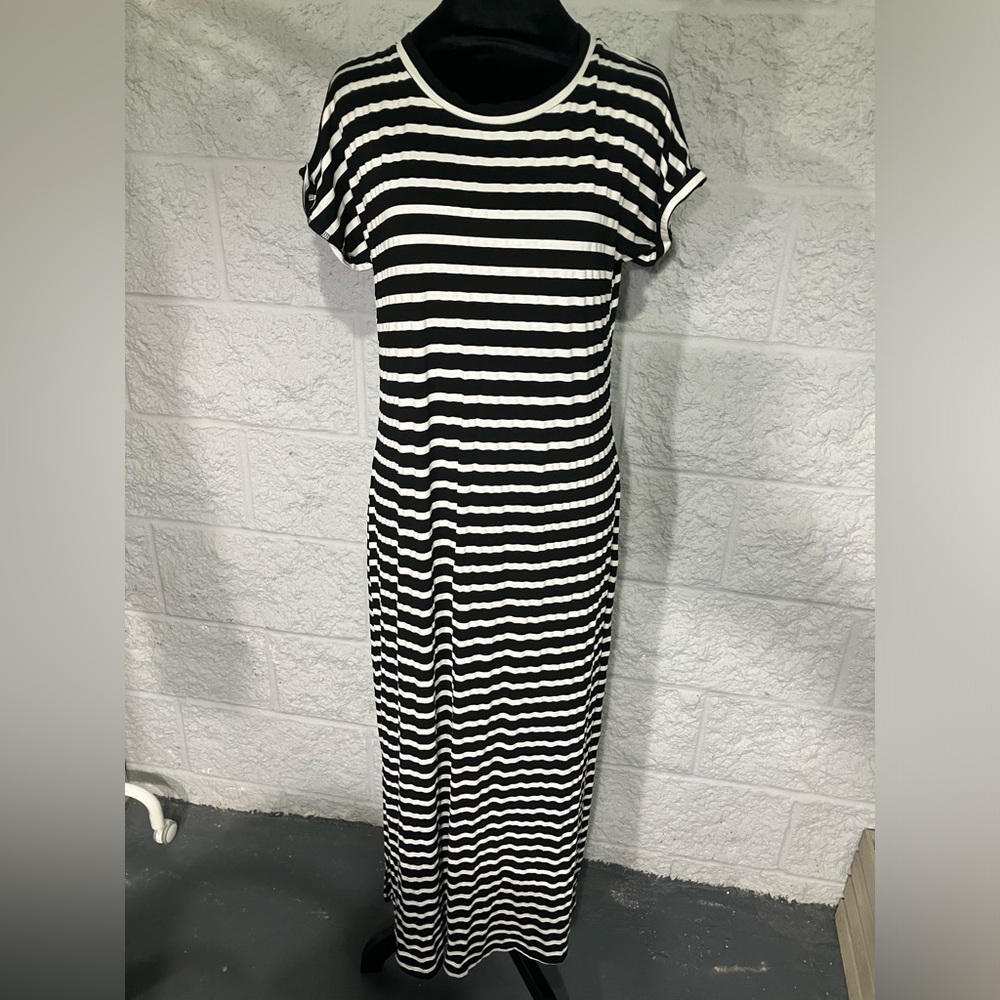Tickled Teal Black and White Striped Dress
